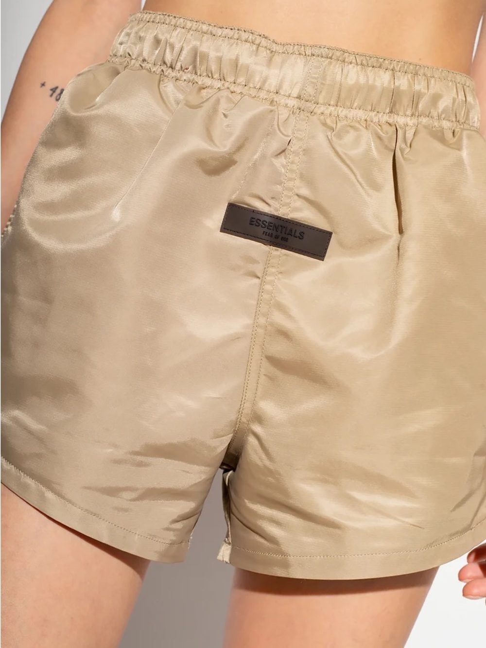 ESSENTIALS Women's Satin-Effect Khaki Shorts